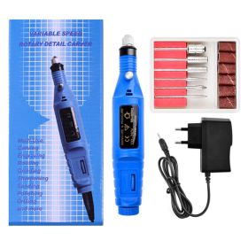 1Set Nail art small portable USB sander pen-type electric can be connected to the charging treasure unloading manicure type professional to remove dea (Color: Blue)